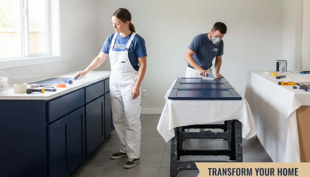 Professional kitchen cabinet painting in Lynchburg, VA showcasing freshly refinished white cabinets