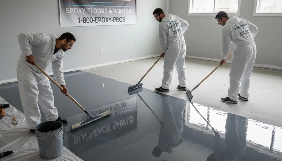 Professional epoxy floor coating in Lynchburg, VA garage by local house-painting experts