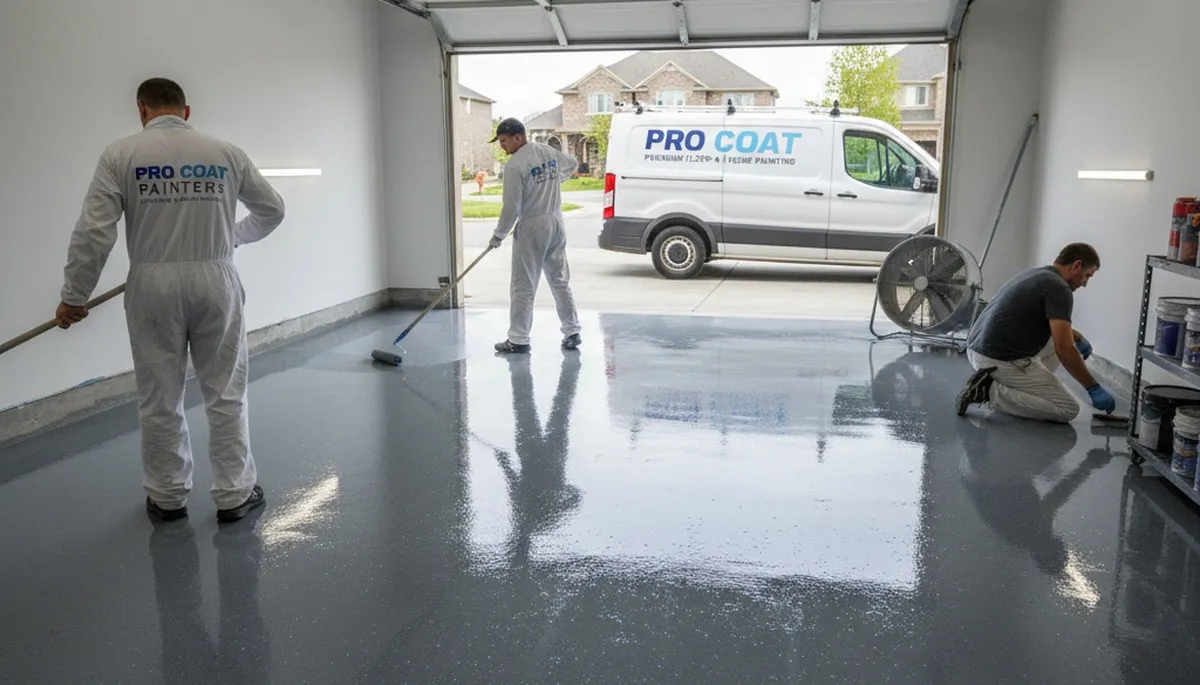 Epoxy garage floor coating by professional painters in Lynchburg, VA for durable, glossy finish