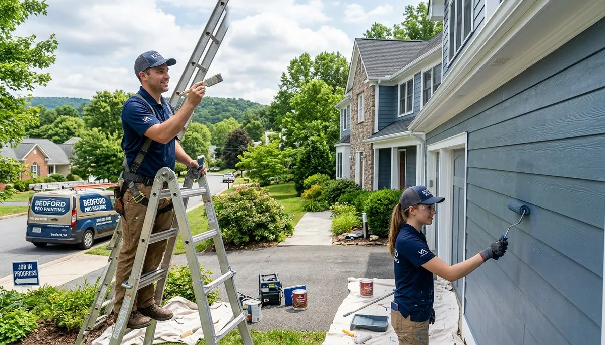 Professional house painters finishing exterior home in Lynchburg VA