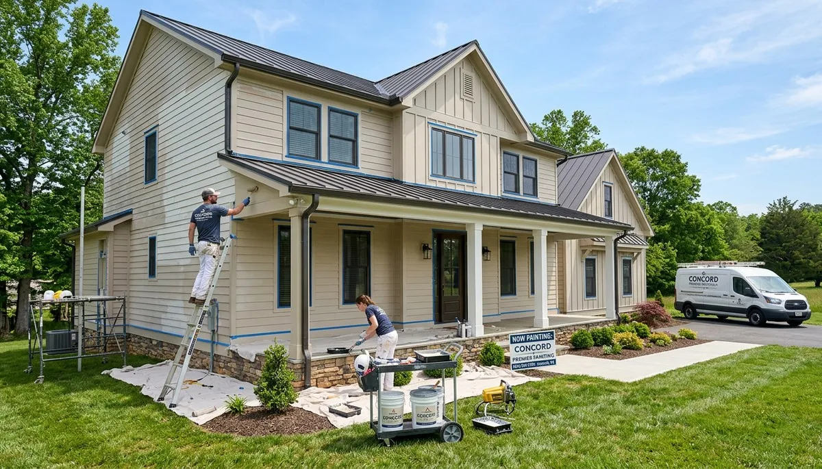Professional house painters working on residential exterior in Lynchburg VA