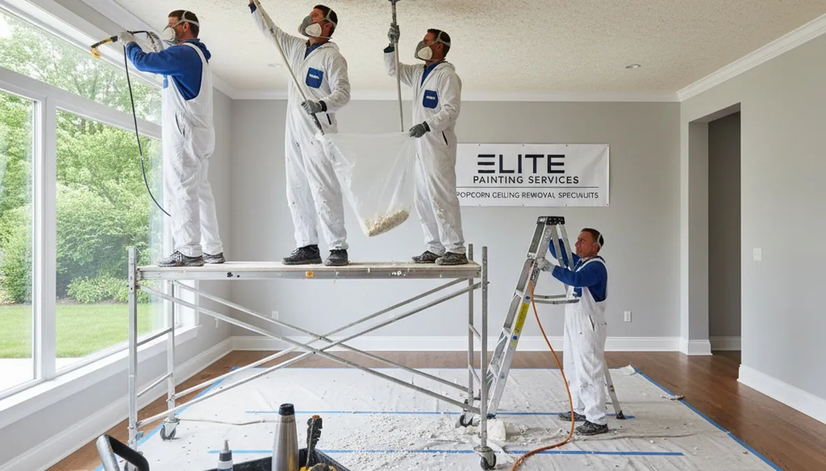 Professional popcorn ceiling removal by house painters in Lynchburg, VA for smooth modern interiors